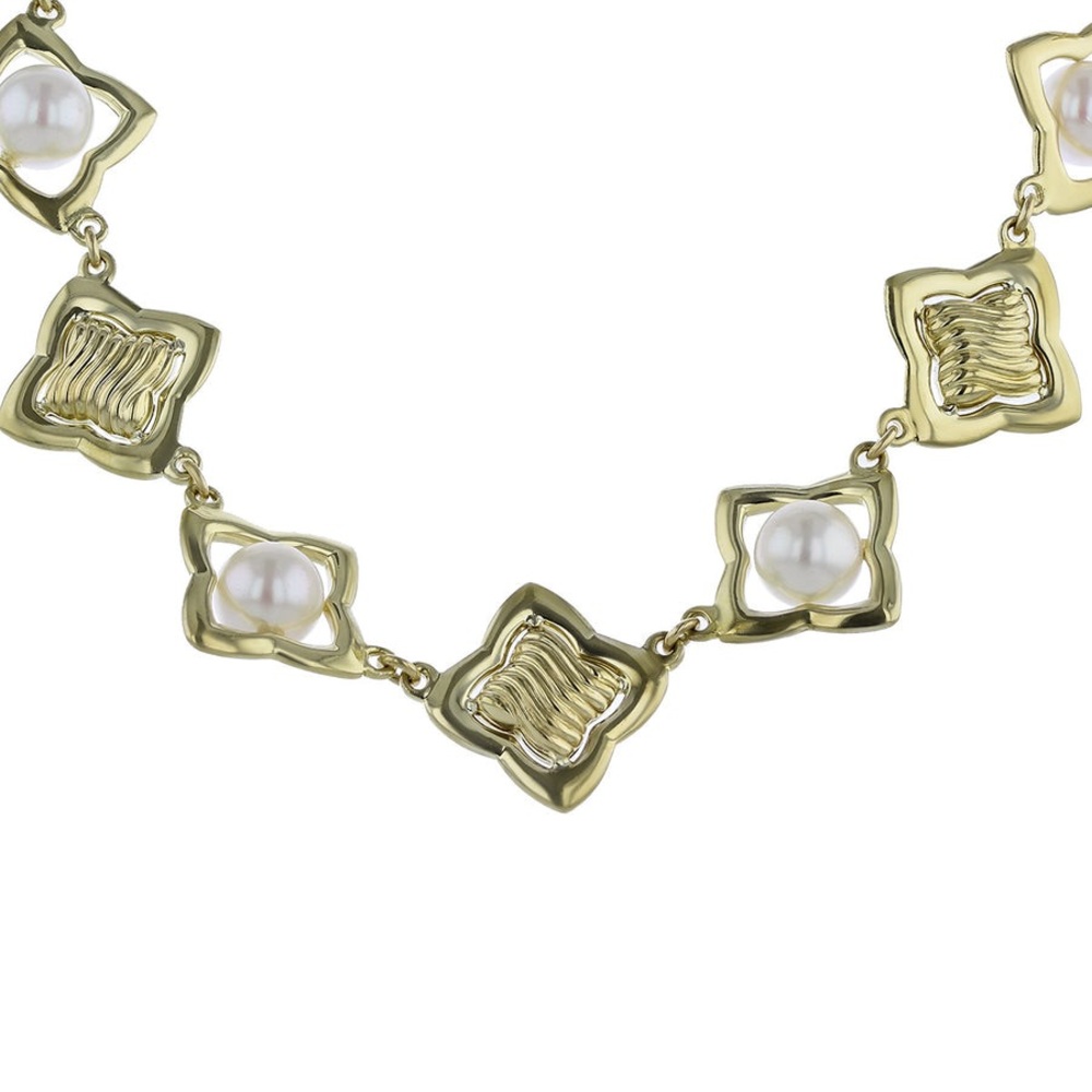 David Yurman Quatrefoil 18K Yellow Gold Pearl Toggle Bracelet Size S/M